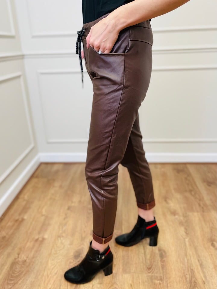 "CARMELA" Pleather Trouser-Brown