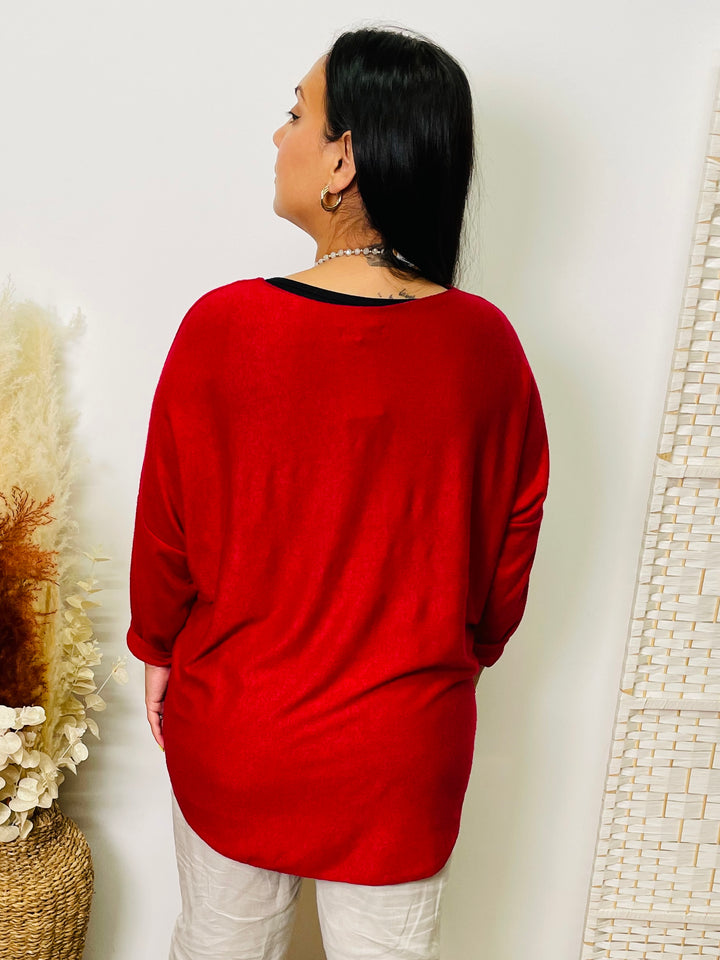 "ALEXA" Fine Knit Top-Red