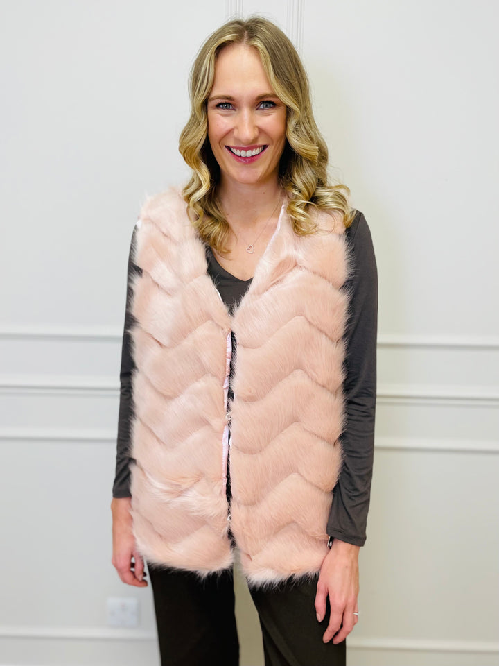"CLARISSA" Faux Fur Waistcoat-Pink