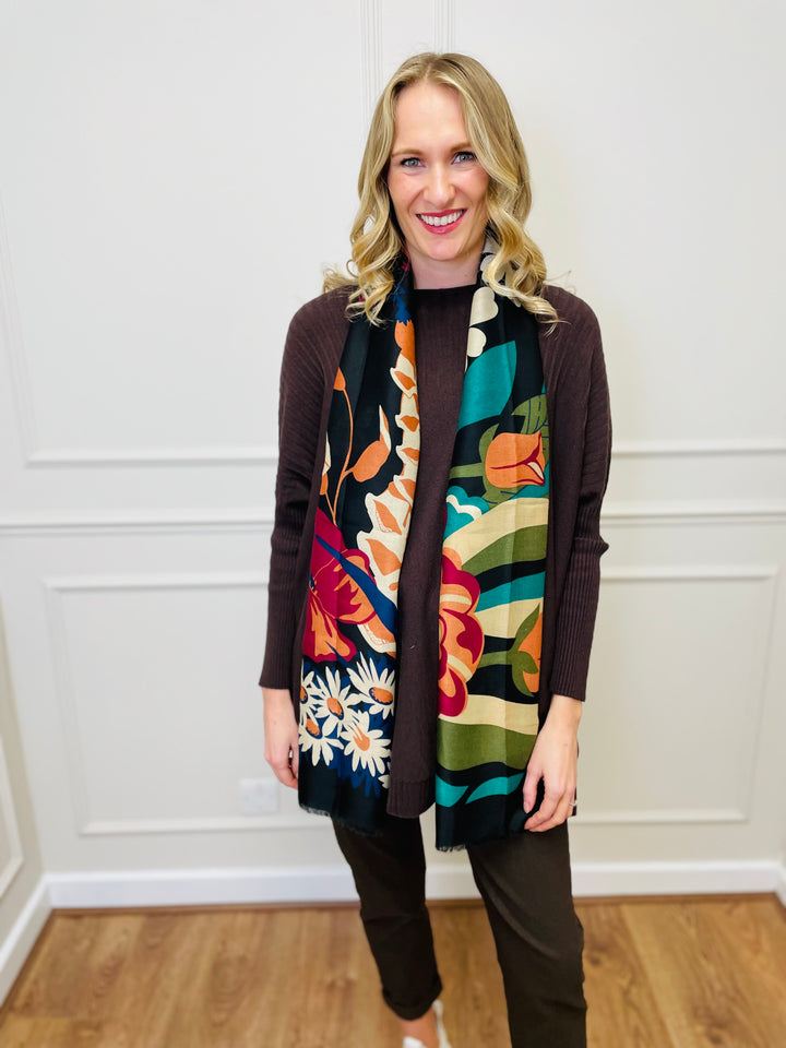 No.117 Floral Print Scarf-Black & Multicolour
