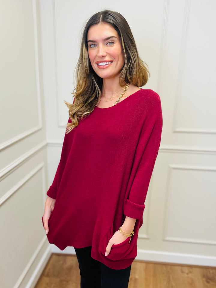 "STELLA" LUXURY Fine Knit Jumper-Burgundy