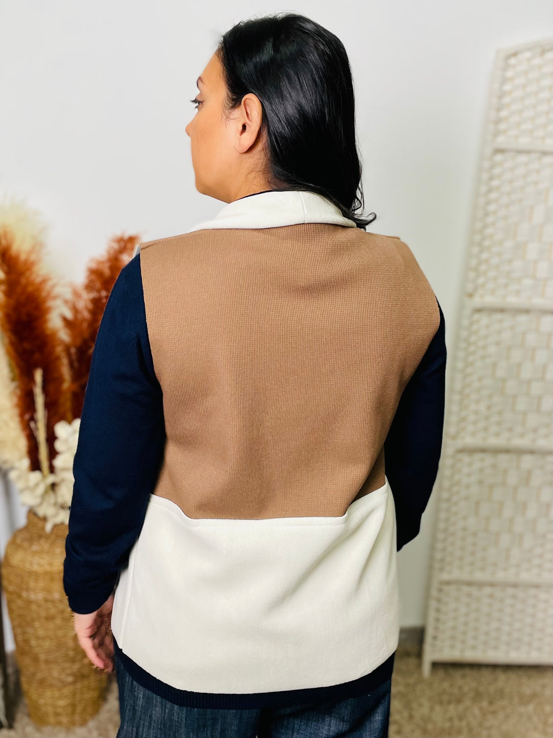 "TESSA" Two Tone Waistcoat-Tan & Cream