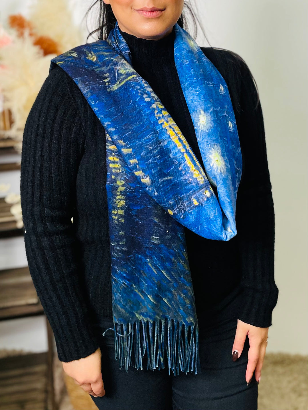 No.63 Artistic Print Scarf-Navy & Yellow