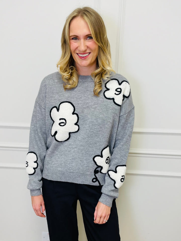 "FLORA" Embroidered Floral Jumper-Grey