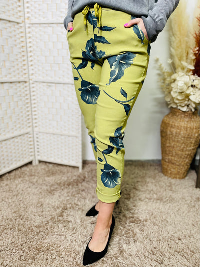 "CARMELA" Floral Print Trouser-Lime Green & Navy