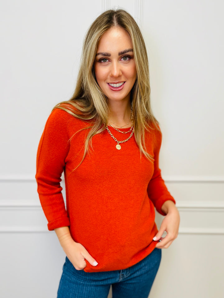 "MAGNOLIA" Fine Knit Jumper-Rust Orange