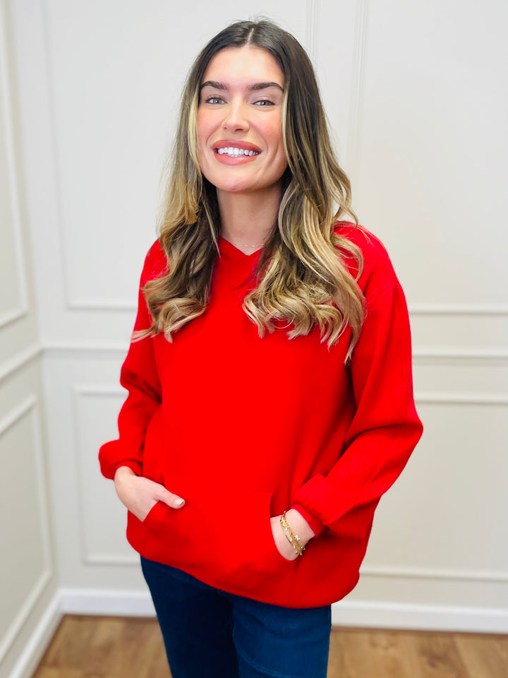 "KYLIE" Knitted Hoodie-Red