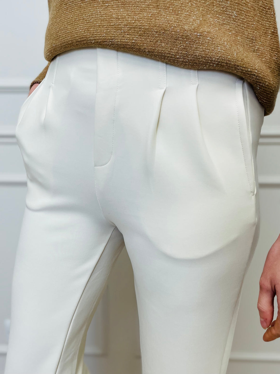 "PARIS" Bootcut Trousers-Cream