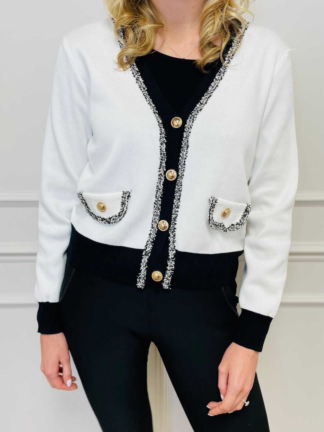 "ELENA" Two Tone Cardigan-White & Black