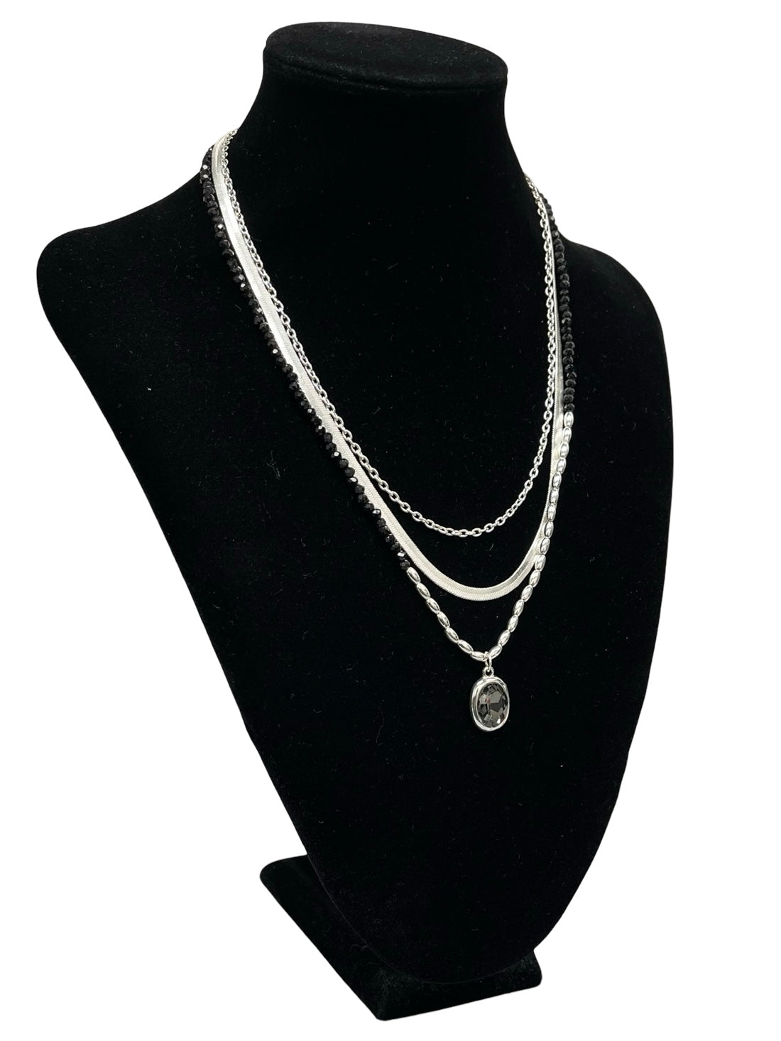 Silver & Black Layered Necklace