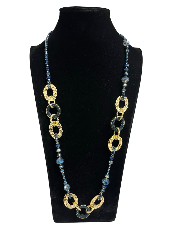 Navy & Gold Long Statement Necklace