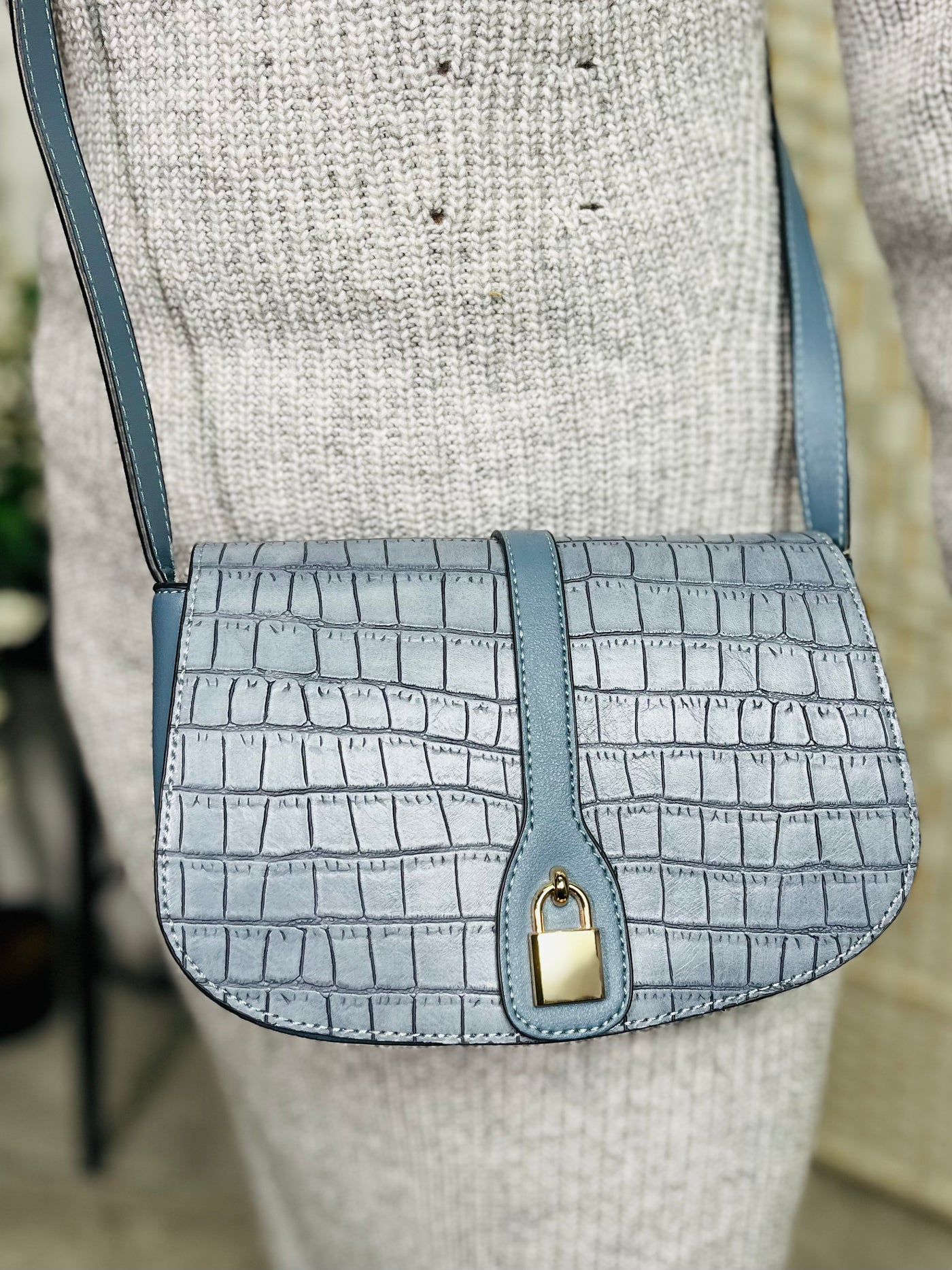 Croc Print Handbag-Blue