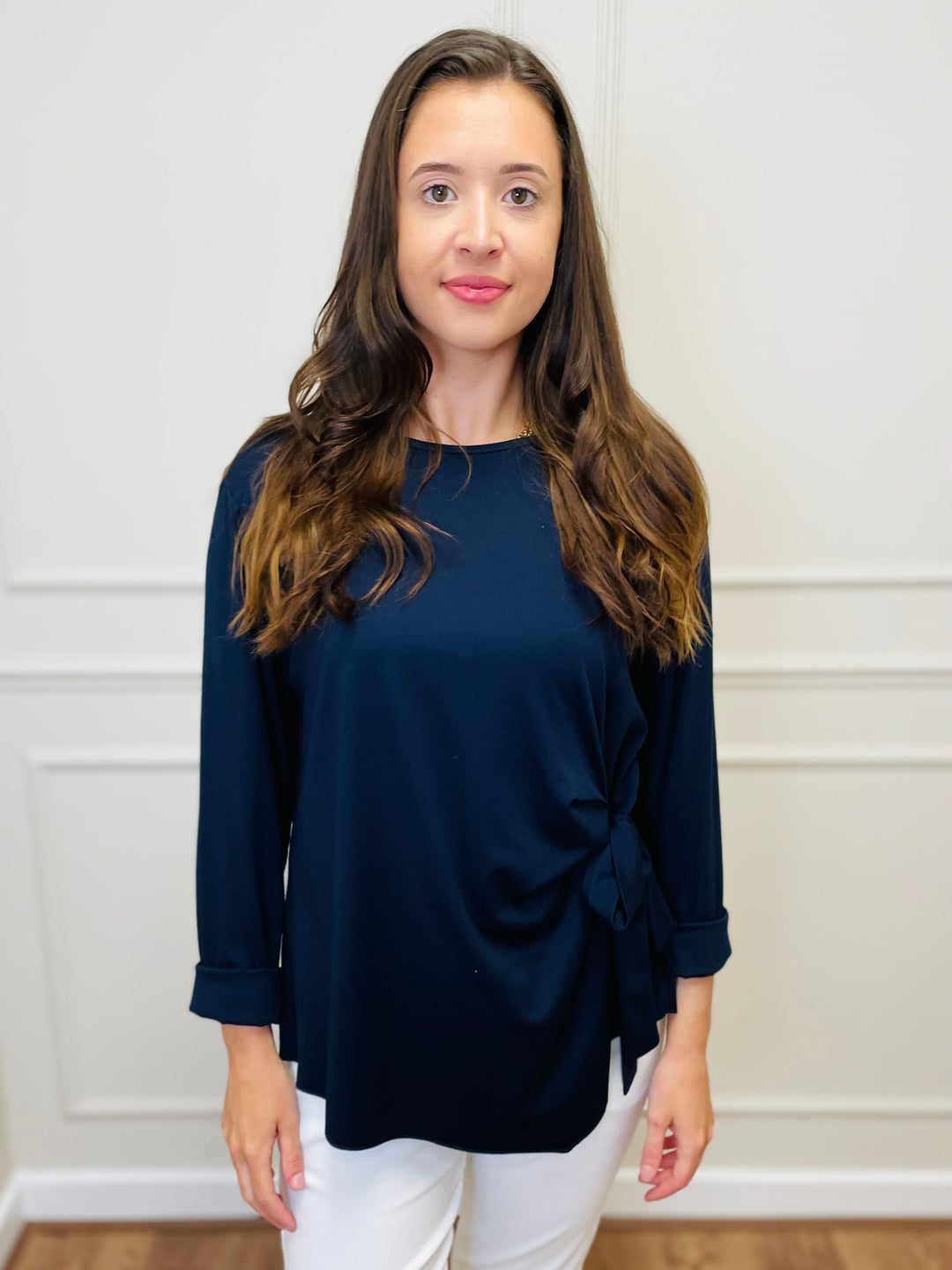 "AMARA" Side Tie Top-Navy