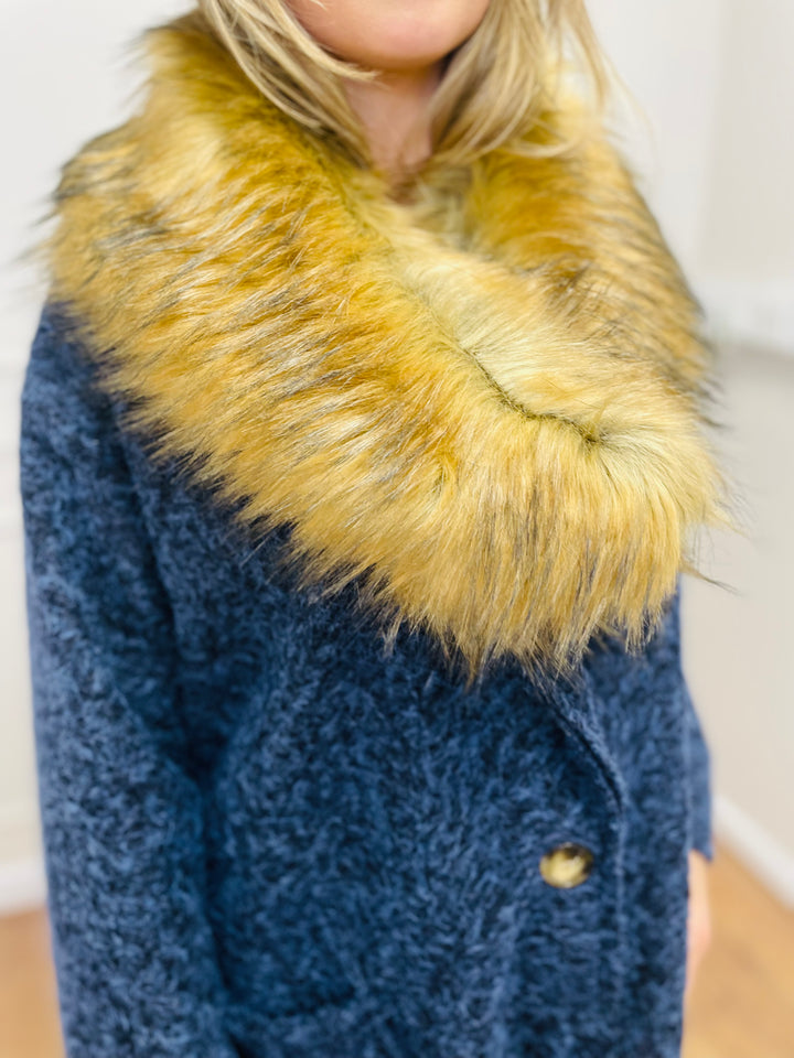 Faux Fur Collar Scarf-Tan