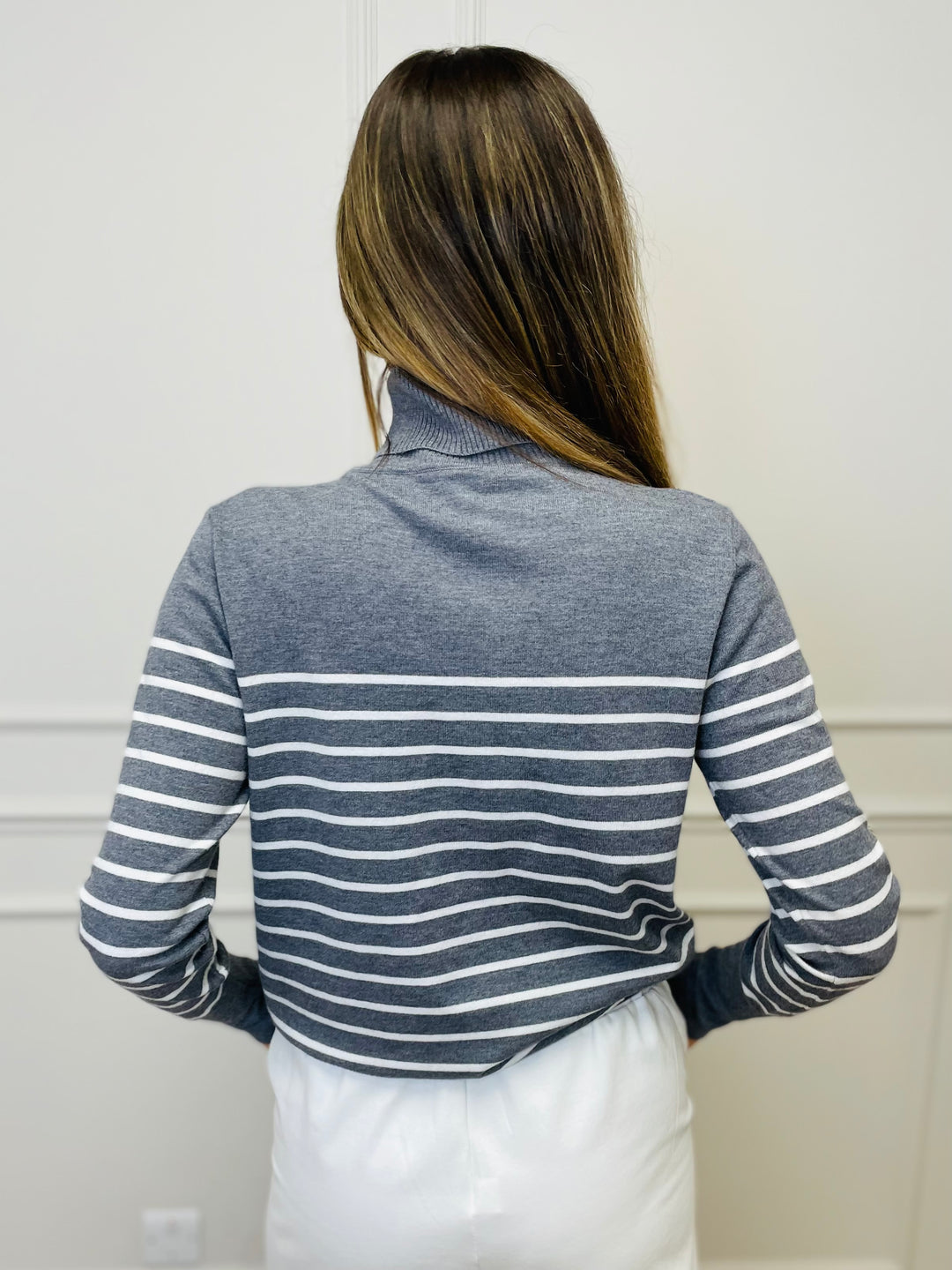 "GRACE" Stripe Print Jumper-Silver & White