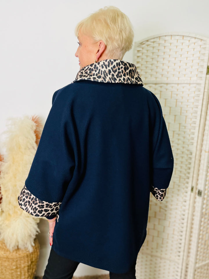 "ARIA" Animal Print Jacket-Navy