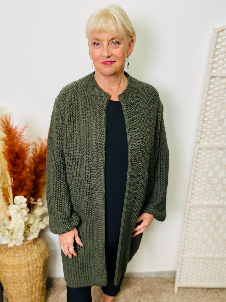 "MARISSA” Knitted Cardigan-Khaki Green