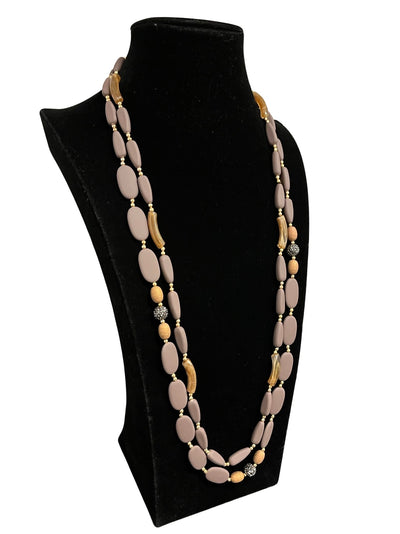 Tan & Gold Long Statement Necklace