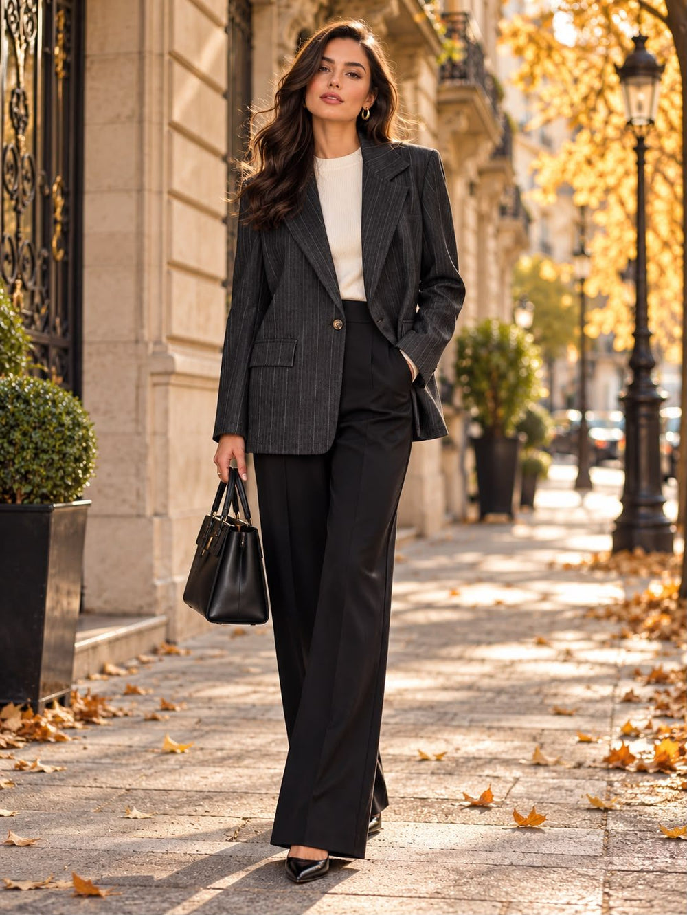 “CHRISSY” Pinstripe Blazer black