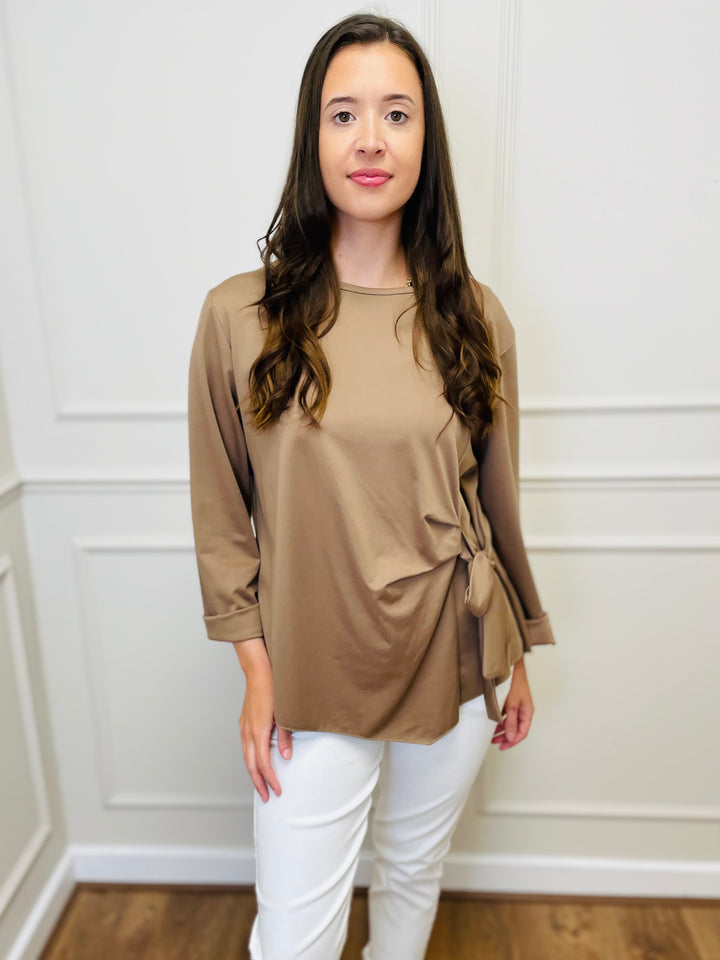 "AMARA" Side Tie Top-Camel