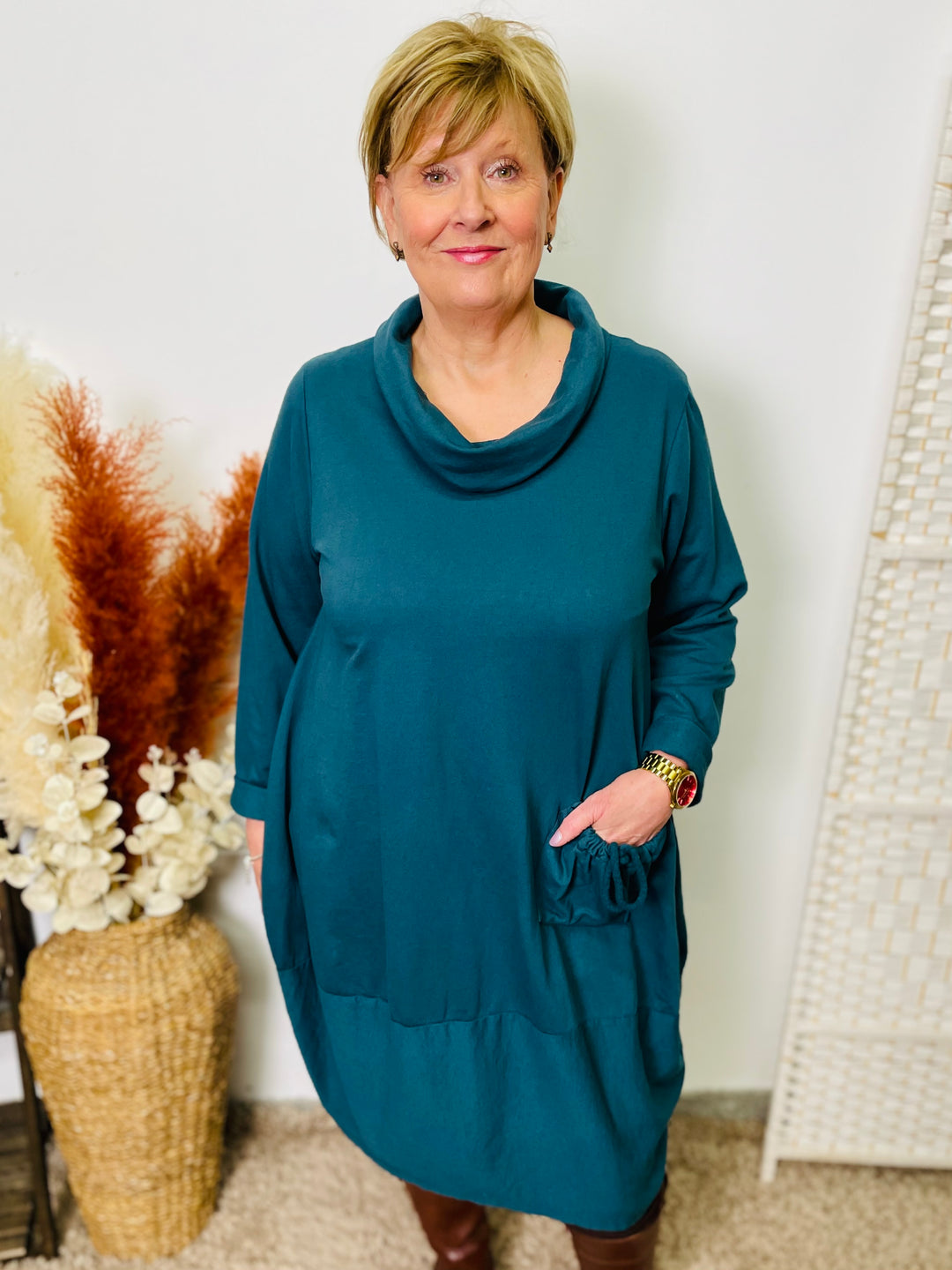 "HELEN" Cowl Neck Tunic/Dress-Teal