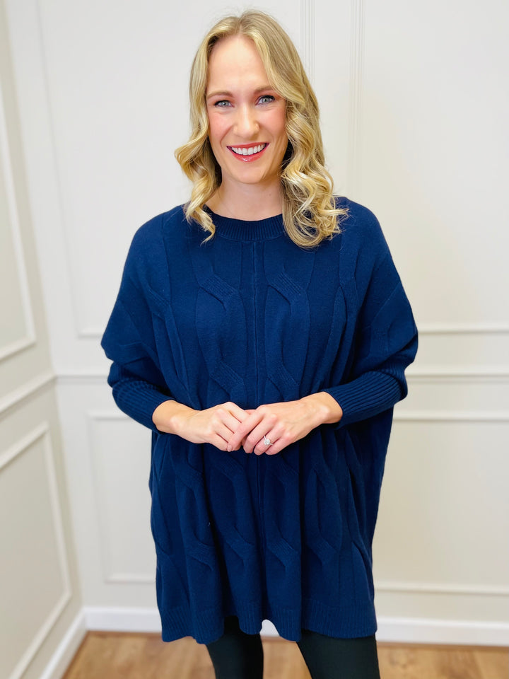 "LYDIA" Cable Knit Jumper-Navy