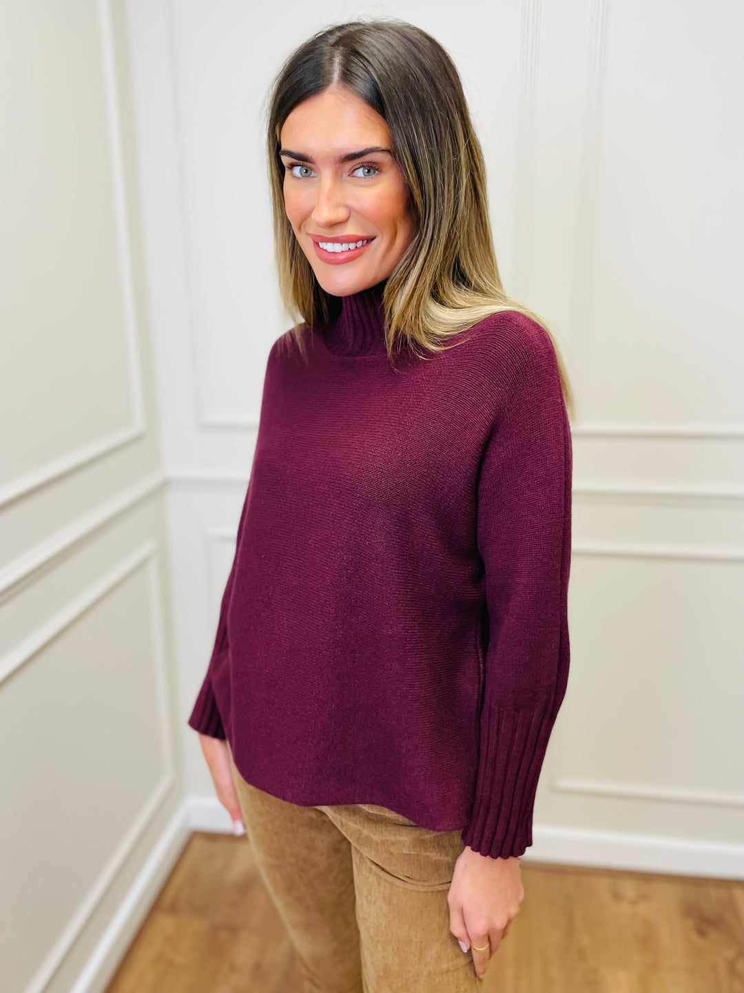 "AMANDA" Roll Neck Jumper-Wine