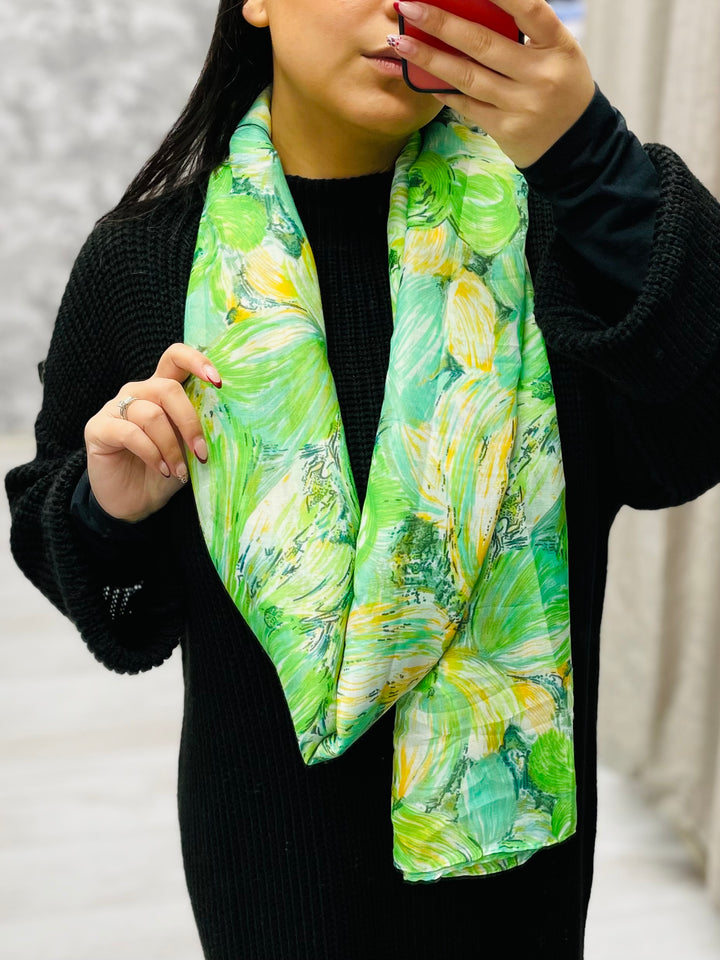 No.88 Artistic Print Scarf-Green