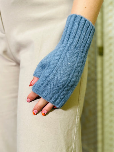 Knitted Fingerless Gloves-Sky Blue