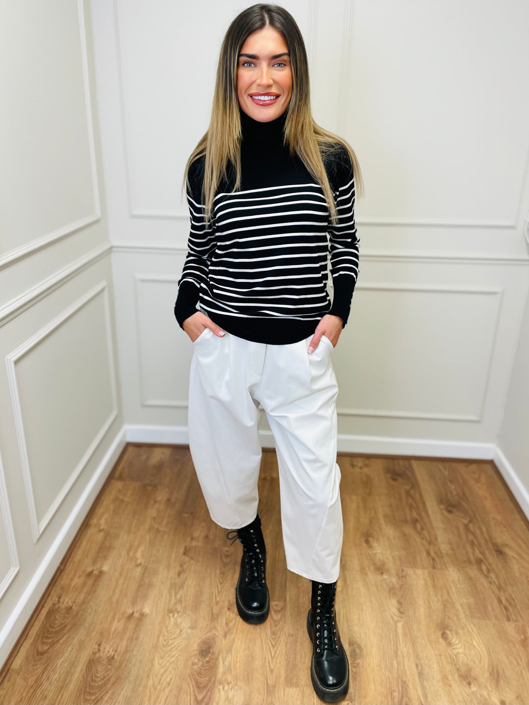 "GRACE" Stripe Print Jumper-Black & White