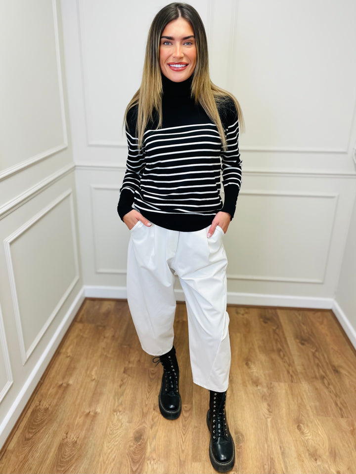 "GRACE" Stripe Print Jumper-Black & White