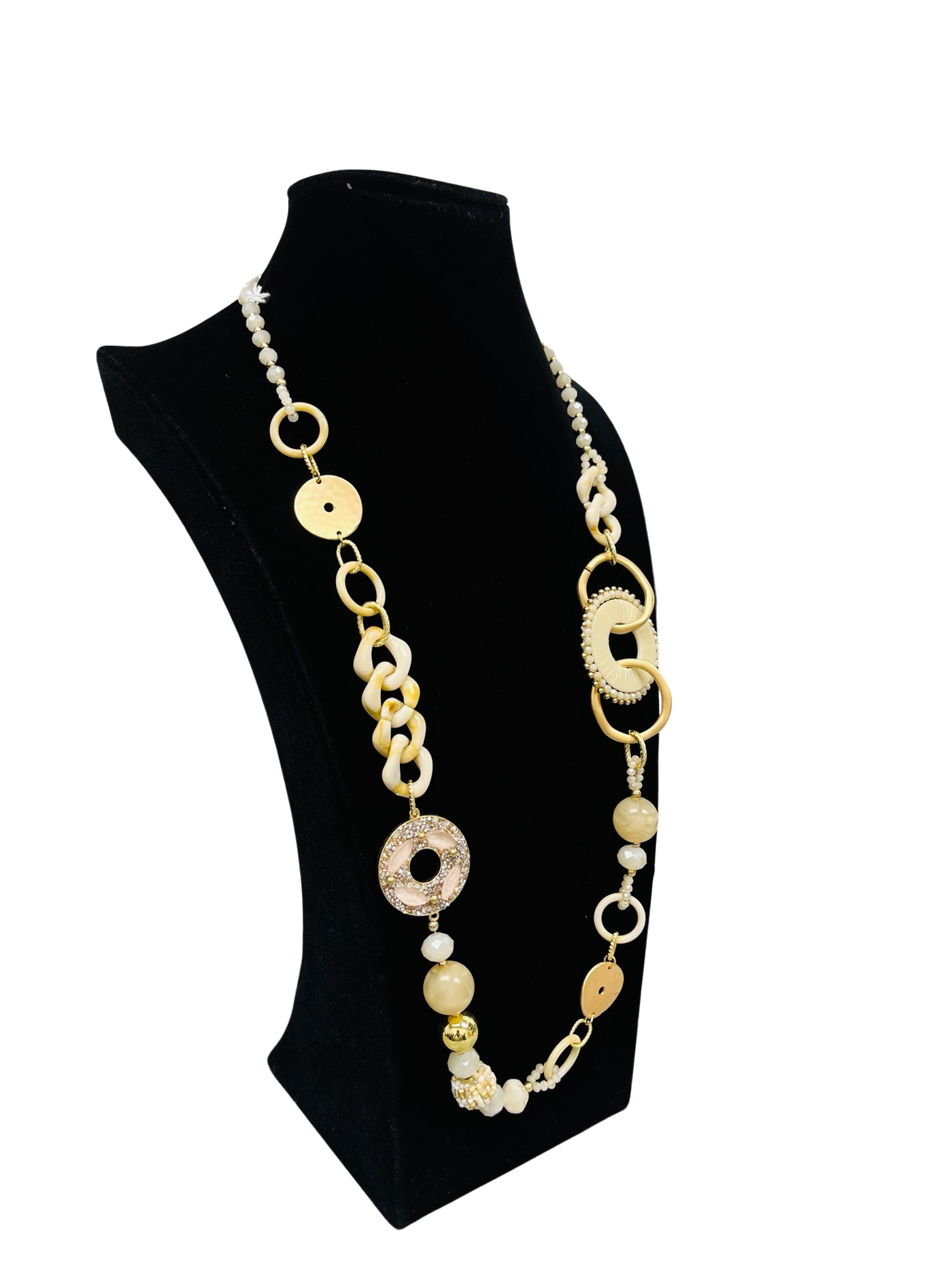 Cream & Gold Long Statement Necklace