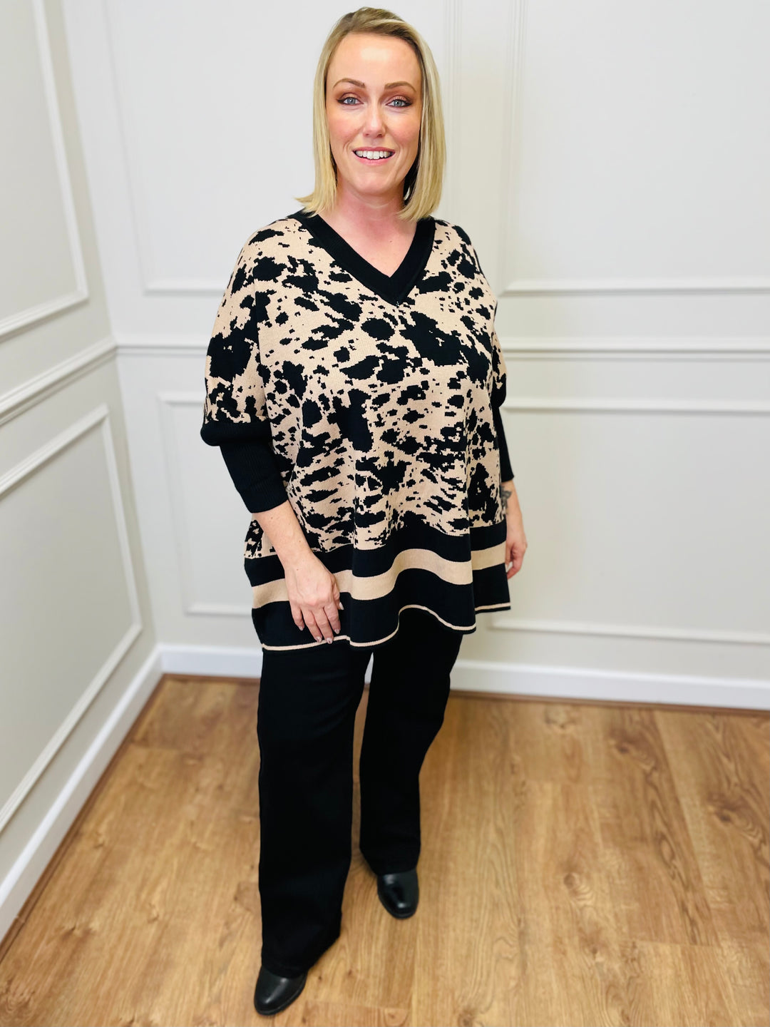 "HUNTER" Animal Print Jumper-Black & Tan