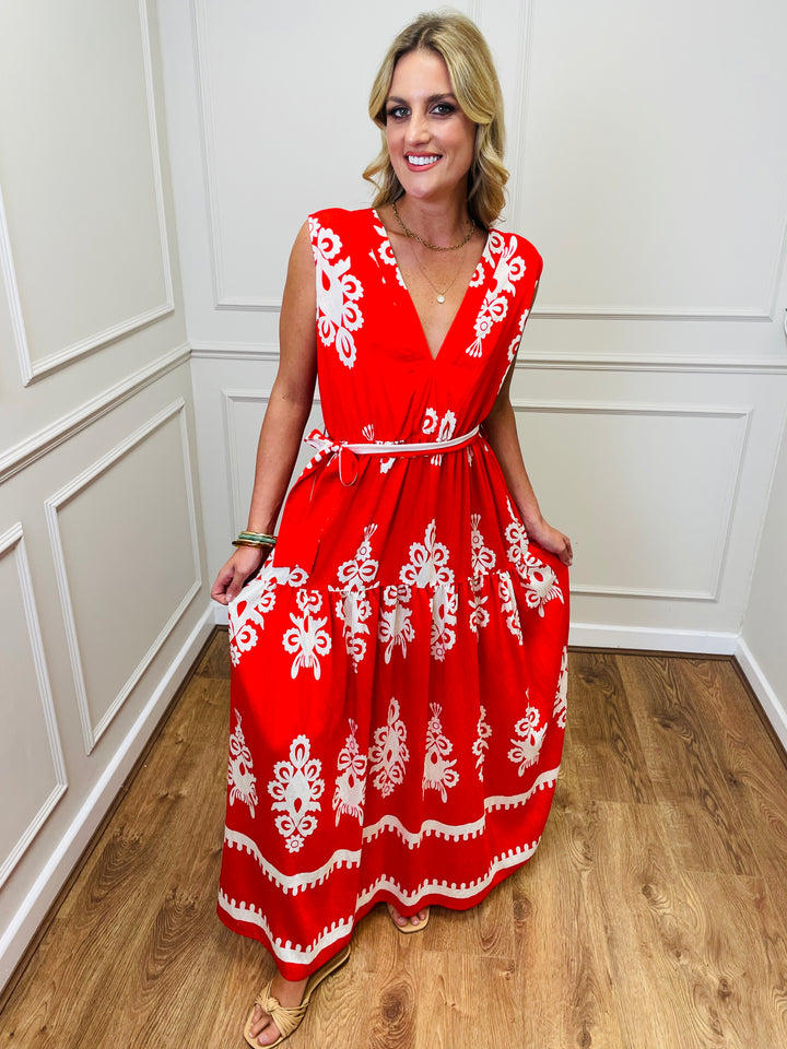 "ELENA" Maxi Dress-Red & White*