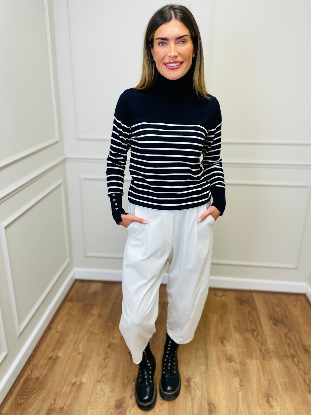 "GRACE" Stripe Print Jumper-Navy & White