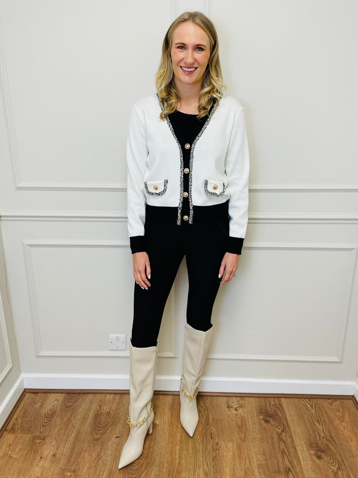 "ELENA" Two Tone Cardigan-White & Black