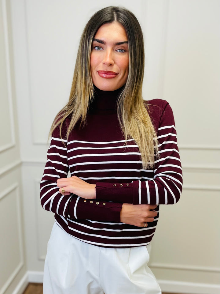 "GRACE" Stripe Print Jumper-Burgundy & White