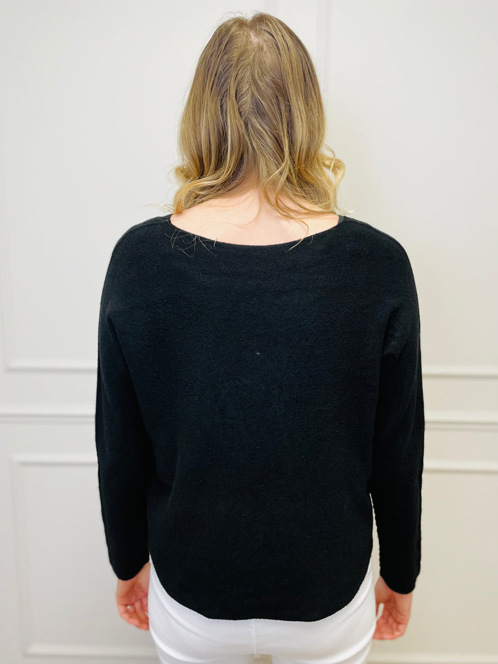 "MAGNOLIA" Fine Knit Jumper-Black