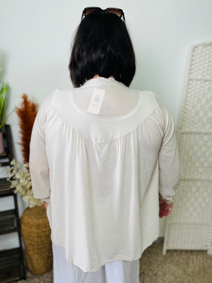 “ELOISE” Ruched Cotton Shirt-Stone
