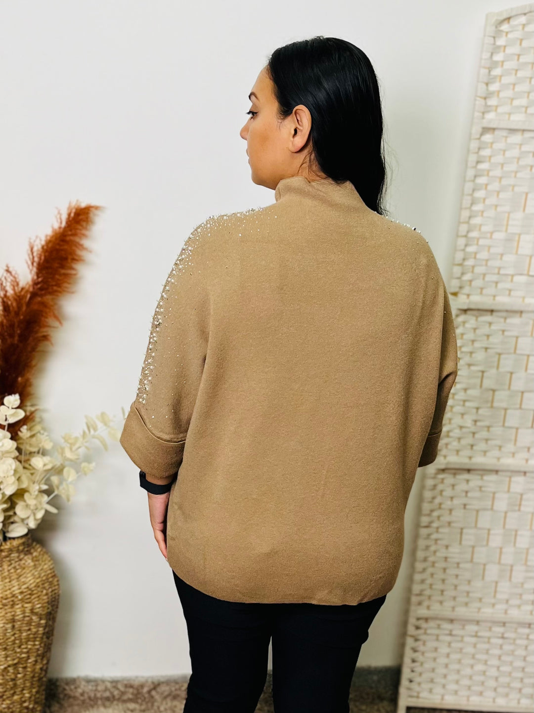 "WHITNEY" Pearl Jumper-Camel