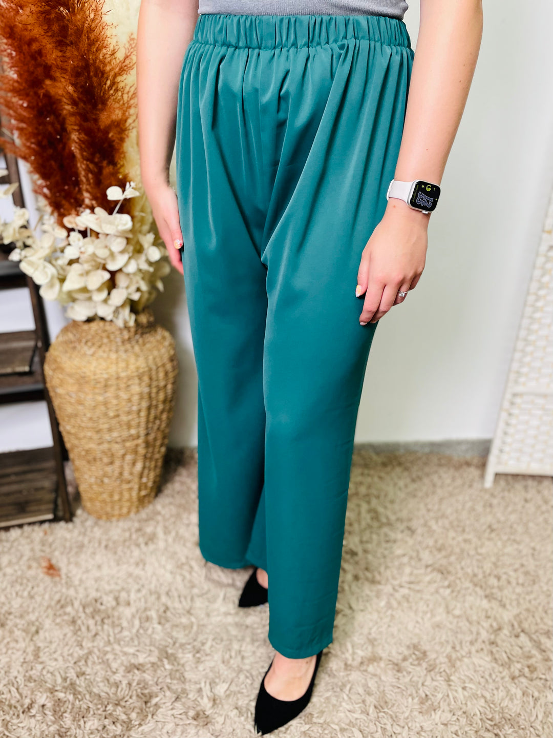 "EVELYN" Wide Leg Trousers-Green