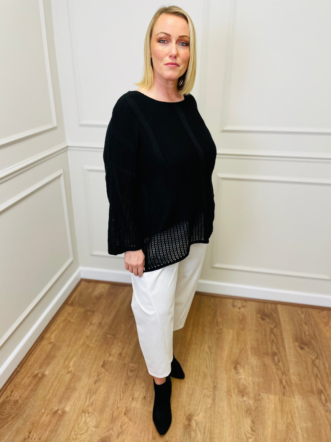 "SALMA" Open Knit Jumper-Black