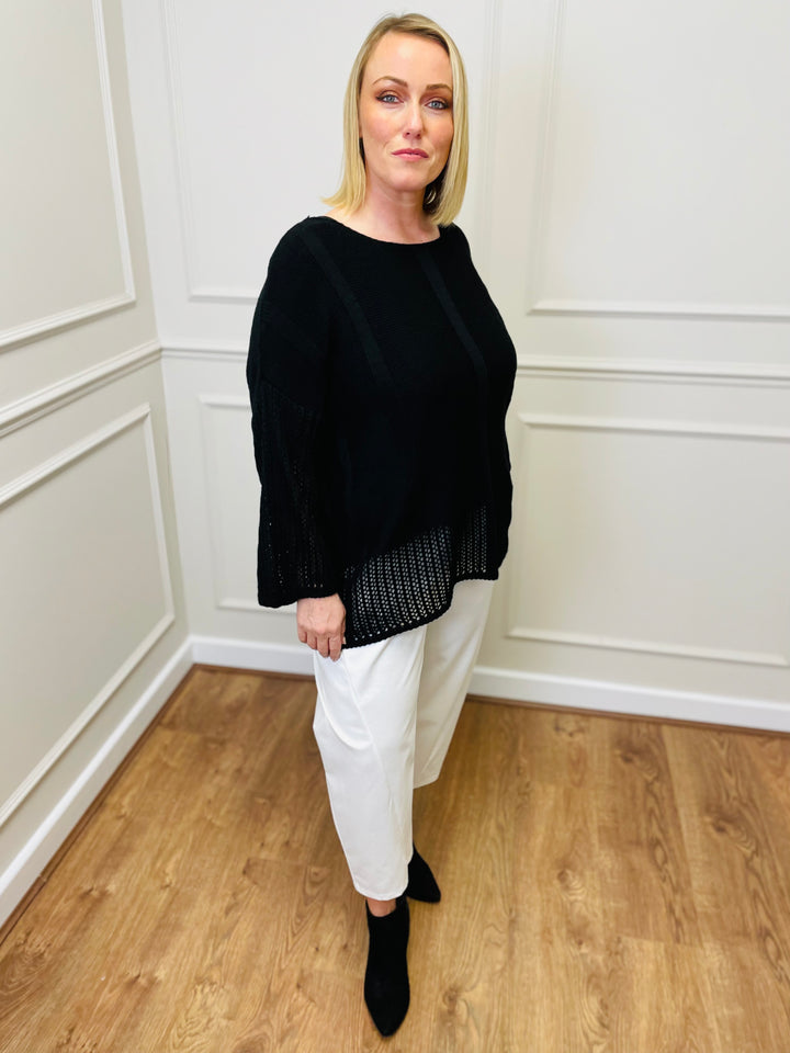 "SALMA" Open Knit Jumper-Black