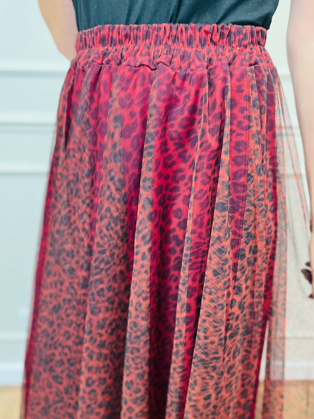 "IZZY" Animal Print Tulle Skirt-Red & Black