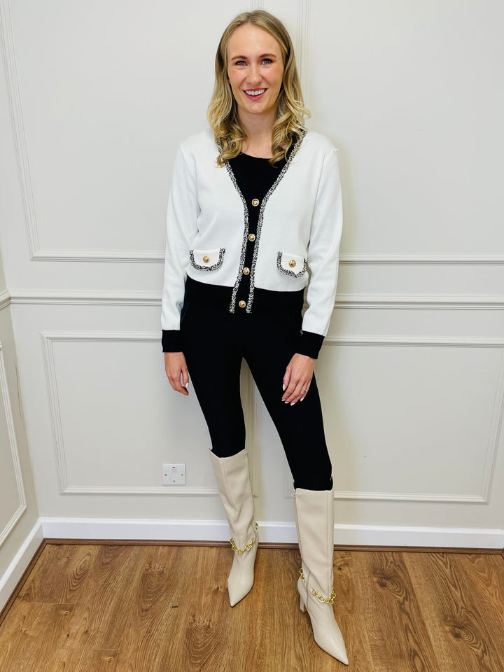 "ELENA" Two Tone Cardigan-White & Black