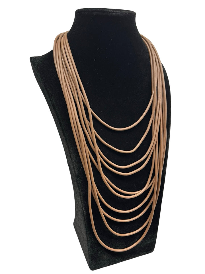 Long Rubber Statement Necklace-Brown