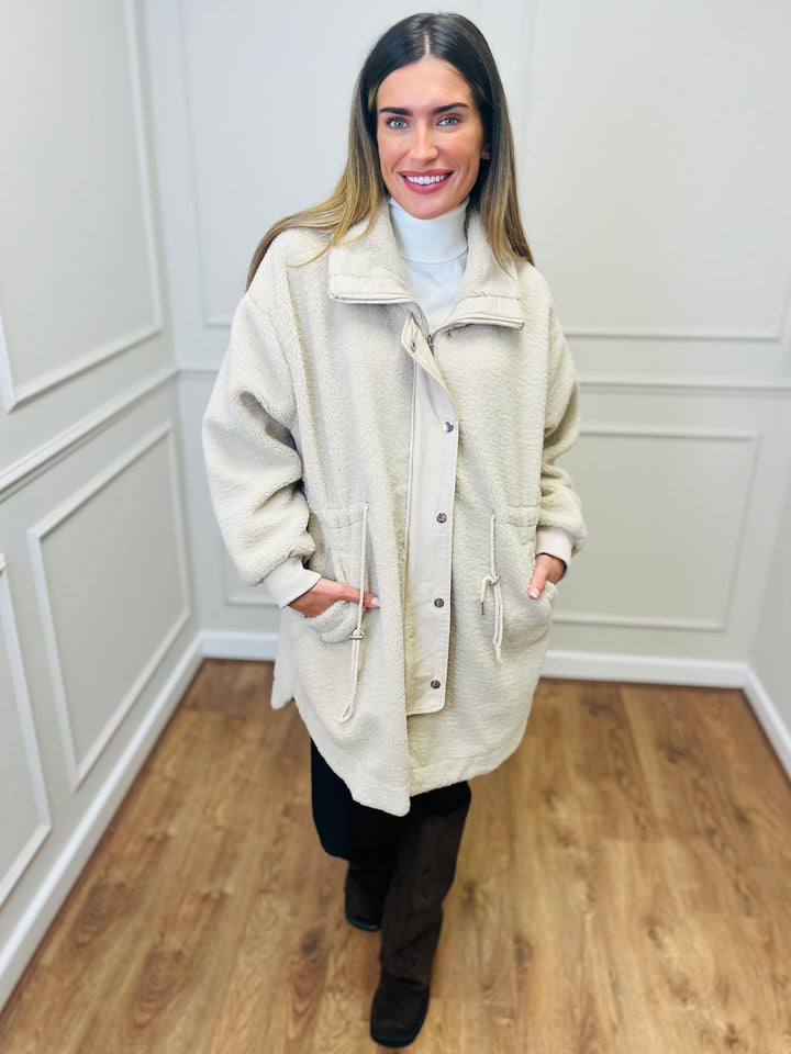 "TEDDY” Fleece Parka Jacket-Cream