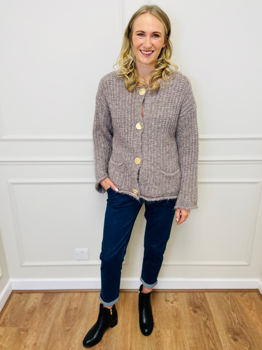 "KEILY” Chunky Knit Cardigan-Mocha