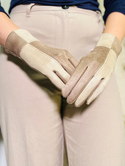 Block Print Gloves-Mocha & Cream