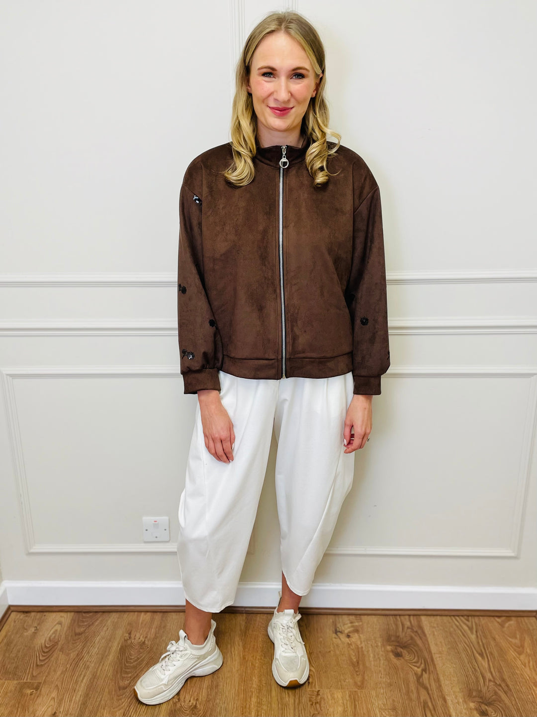 "ELISA" Embroidered Jacket-Brown